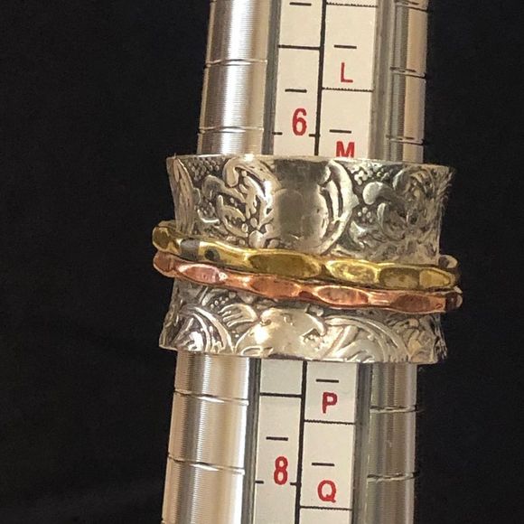Tricolor Engraved Sterling Silver Spinner Ring - Picture 6 of 6